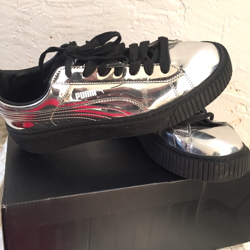 Puma metallic basket platform shoes